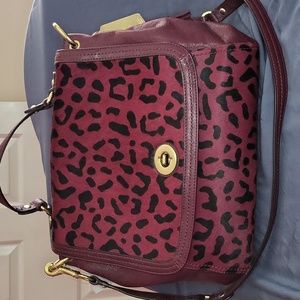 Coach Park Haircalf Leather Flap Handbag Shoulder Bag Crossbody 24986 Burgundy